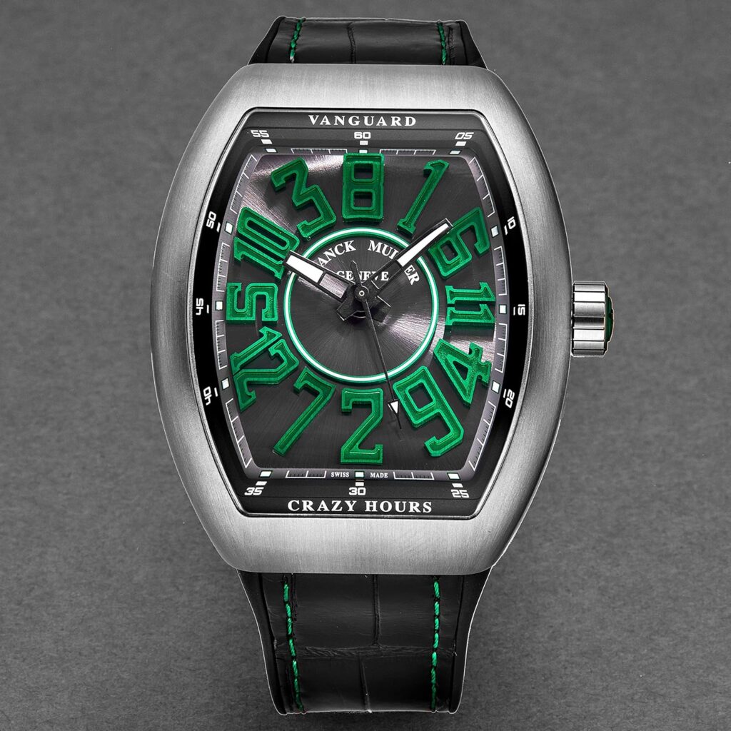 Franck Muller Mens 45CHTTBRVR Vanguard Silver/Green Crazy Hour Dial Titanium Automatic Watch