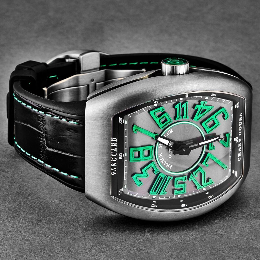 Franck Muller Mens 45CHTTBRVR Vanguard Silver/Green Crazy Hour Dial Titanium Automatic Watch