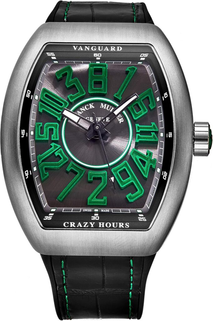 Franck Muller Mens 45CHTTBRVR Vanguard Silver/Green Crazy Hour Dial Titanium Automatic Watch