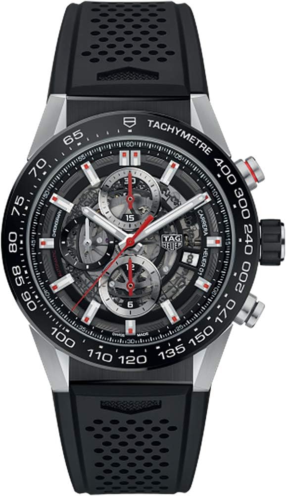 TAG Heuer Carrera Mens Watch Skeleton Dial w/ Black Rubber Strap CAR201V.FT6046